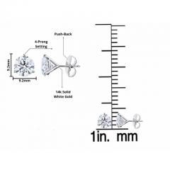 6 00 Carat Lab Grown Diamond Stud Earrings in 14k solid Gold 3 Prong - 3622586