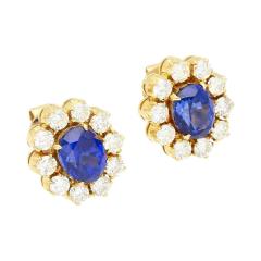 6 28 Carat Royal Ceylon Blue Sapphire and Diamond Halo Stud Earrings - 3832386