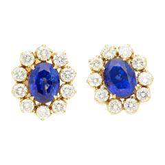 6 28 Carat Royal Ceylon Blue Sapphire and Diamond Halo Stud Earrings - 3832387