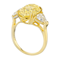 6 95 CARAT OVAL CUT FANCY INTENSE YELLOW THREE STONE DIAMOND ENGAGEMENT RING - 2713412