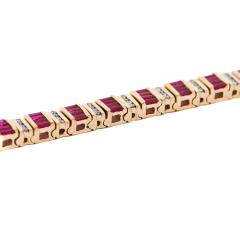 6 Carat Baguette Cut Ruby Diamond 14K Gold Link Bracelet - 3974414