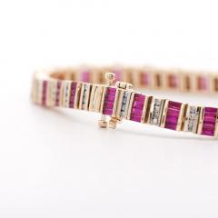 6 Carat Baguette Cut Ruby Diamond 14K Gold Link Bracelet - 3974415