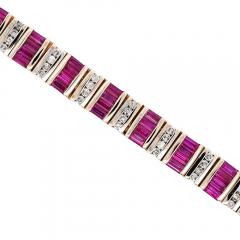 6 Carat Baguette Cut Ruby Diamond 14K Gold Link Bracelet - 3974417