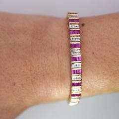 6 Carat Baguette Cut Ruby Diamond 14K Gold Link Bracelet - 3974477