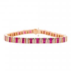 6 Carat Baguette Cut Ruby Diamond 14K Gold Link Bracelet - 3976558