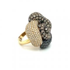 6 Carat TW Black Brown White Diamond Cluster Flower Ring in 18K Yellow Gold - 3556752