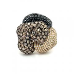 6 Carat TW Black Brown White Diamond Cluster Flower Ring in 18K Yellow Gold - 3556771