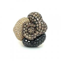 6 Carat TW Black Brown White Diamond Cluster Flower Ring in 18K Yellow Gold - 3556797