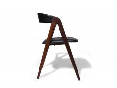 6 Danish A frame Walnut Dining Chairs in Original Black Vinyl - 3811587