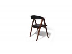 6 Danish A frame Walnut Dining Chairs in Original Black Vinyl - 3811589