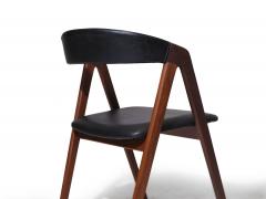 6 Danish A frame Walnut Dining Chairs in Original Black Vinyl - 3811590