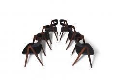 6 Danish A frame Walnut Dining Chairs in Original Black Vinyl - 3811591