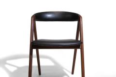 6 Danish A frame Walnut Dining Chairs in Original Black Vinyl - 3811593