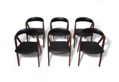 6 Danish A frame Walnut Dining Chairs in Original Black Vinyl - 3811596