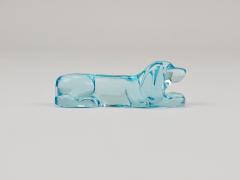 6 French Art Deco Dachshund Basset Hound Knife Rests Light Blue Glass 1930s - 4271359
