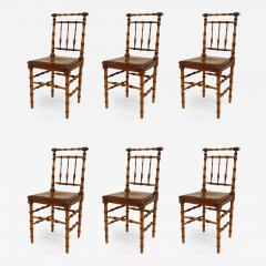 6 French Faux Bamboo Maple and Pine Side Chairs - 668114