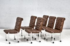 6 Leather Tufted Dining Chairs on Casters 1970 - 2974635