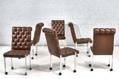 6 Leather Tufted Dining Chairs on Casters 1970 - 2974638