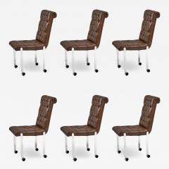 6 Leather Tufted Dining Chairs on Casters 1970 - 2975075