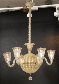 6 Light Gold Murano Chandelier Attributed To Barovier and Toso - 3236439