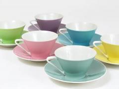 6 Midcentury Pastel Daisy Porcelain Coffee Cups Lilien Austria 1950s - 4064937