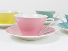 6 Midcentury Pastel Daisy Porcelain Coffee Cups Lilien Austria 1950s - 4064963