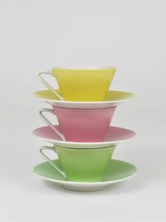 6 Midcentury Pastel Daisy Porcelain Coffee Cups Lilien Austria 1950s - 4064997