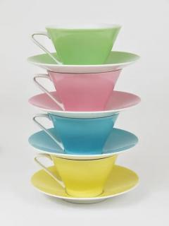 6 Midcentury Pastel Daisy Porcelain Coffee Cups Lilien Austria 1950s - 4065004