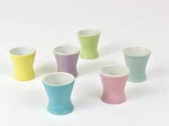 6 Midcentury Pastel Daisy Porcelain Egg Cups Lilien Austria 1950s - 4062900