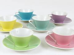 6 Midcentury Pastel Daisy Porcelain Espresso Coffee Cups Lilien Austria 1950s - 4068394