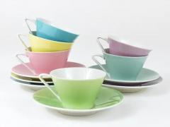 6 Midcentury Pastel Daisy Porcelain Espresso Coffee Cups Lilien Austria 1950s - 4068411