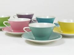 6 Midcentury Pastel Daisy Porcelain Espresso Coffee Cups Lilien Austria 1950s - 4068418