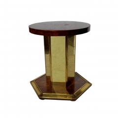 60 Henredon Round Brass Burl Wood Glass Top Center Dining Table hold - 4599434