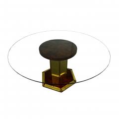 60 Henredon Round Brass Burl Wood Glass Top Center Dining Table hold - 4599435