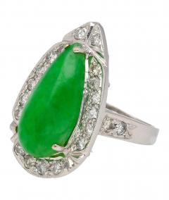 7 88 Carat Jade and Diamond Halo Ring in 18k White Gold - 3500135