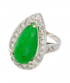 7 88 Carat Jade and Diamond Halo Ring in 18k White Gold - 3500156