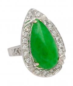 7 88 Carat Jade and Diamond Halo Ring in 18k White Gold - 3500160