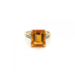 7 Carat Emerald Cut Citrine and Round Cut Diamond Ring in 14k Yellow Gold - 3552869