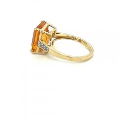 7 Carat Emerald Cut Citrine and Round Cut Diamond Ring in 14k Yellow Gold - 3552894