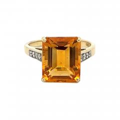 7 Carat Emerald Cut Citrine and Round Cut Diamond Ring in 14k Yellow Gold - 3610506