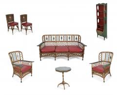 7 Piece American Art Deco Style Wicker Furniture Set - 2794567