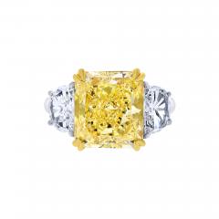 7 carat Radiant Cut Diamond Fancy Yellow Three Stone Diamond Engagement Ring - 4400480