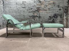 70s Teal Leather and Chrome Lounge Chair and Ottoman - 3637639