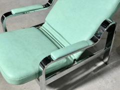 70s Teal Leather and Chrome Lounge Chair and Ottoman - 3637640