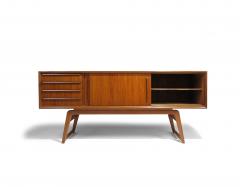 71 Danish Teak Credenza With Sliding Doors on Flared Legs - 4140321