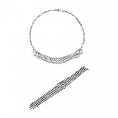 75 Carat Round Cut Diamond Platinum Tennis Necklace and Bracelet Jewelry Set - 3900431