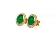 8 47 Carat Cabochon Emerald and Diamond Halo Earrings in 18K Gold - 3772436