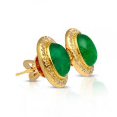 8 47 Carat Cabochon Emerald and Diamond Halo Earrings in 18K Gold - 3772437