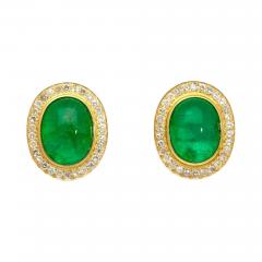 8 47 Carat Cabochon Emerald and Diamond Halo Earrings in 18K Gold - 3775179