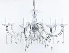 8 Arm Chandelier with Crystal Glass Drops Chain and Canopy Wired Working - 3513553